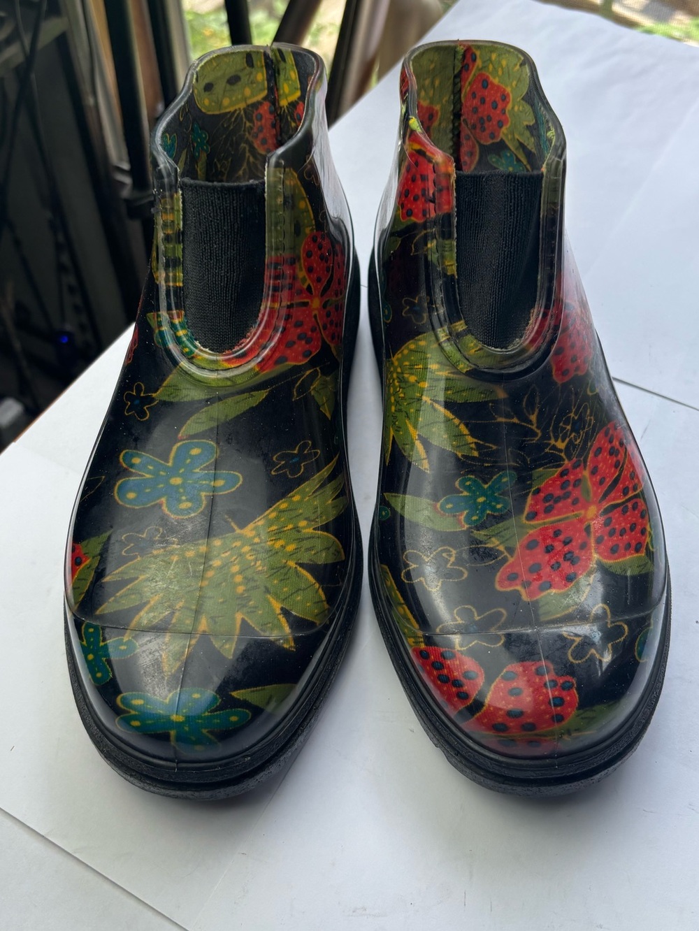 Sloggers Waterproof Ankle Boots Midsummer Black &Red Floral Womens 8 Rain Boots - Picture 10 of 13